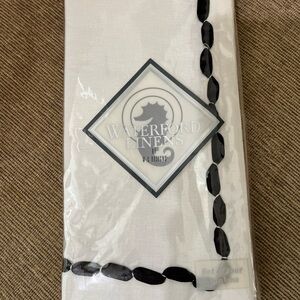 Waterford Linens Set Of Four Napkins White with black Ribbon Trim